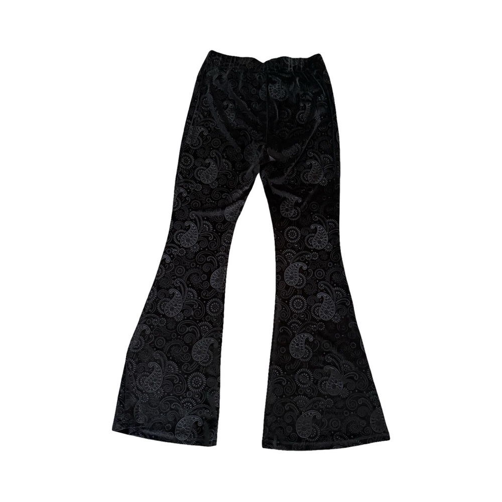 Goth Velvet Boho Gypsy Black Paisley Flare Pants - Picture 8 of 11